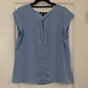 Express Soft Blue Lace-Front Cap Sleeve Blouse